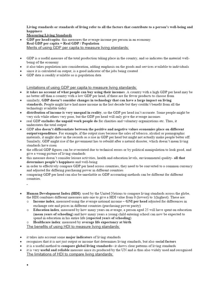 Living Standards or Standards of Living Refer To All The Factors That