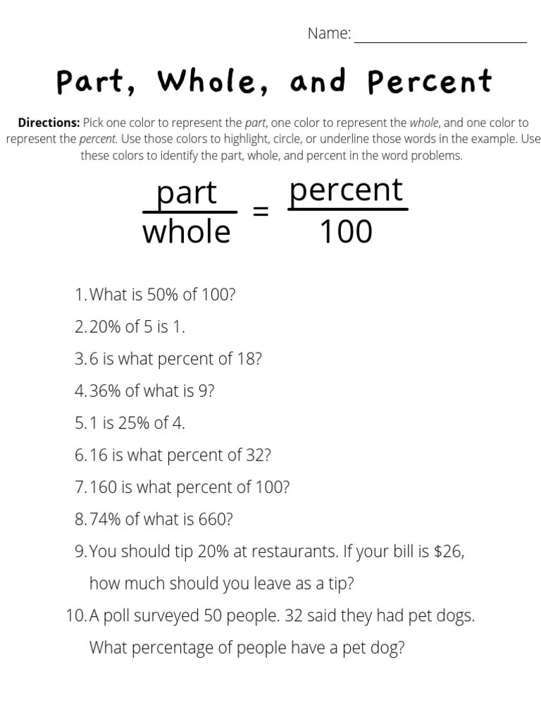 Percent Part Whole 100 PDF