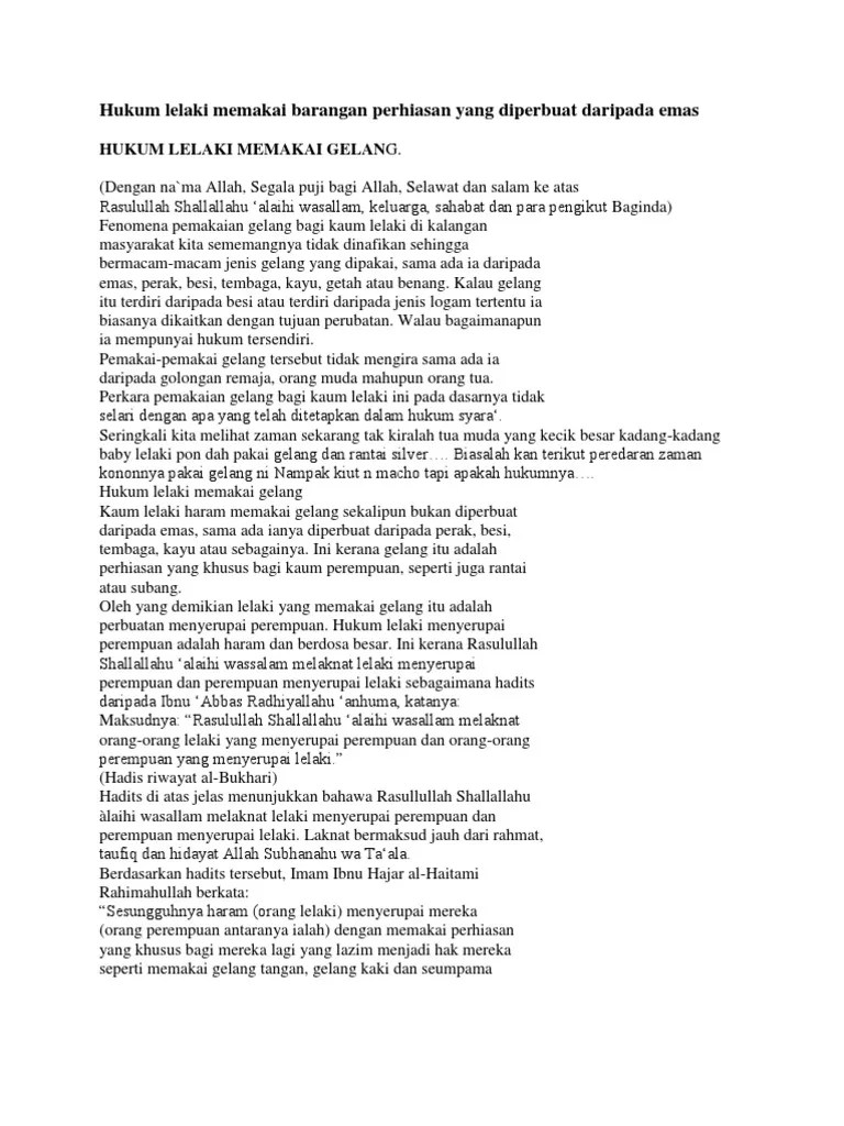 Hukum Lelaki Memakai Barangan Perhiasan Yang Diperbuat Daripada Emas | PDF