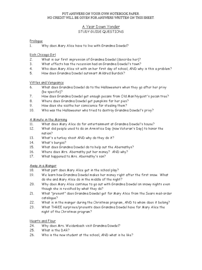 A Year Down Yonder Study Guide Novels