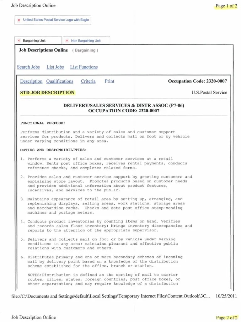 USPS Delivery/Sales and Distribution Clerk United States Postal