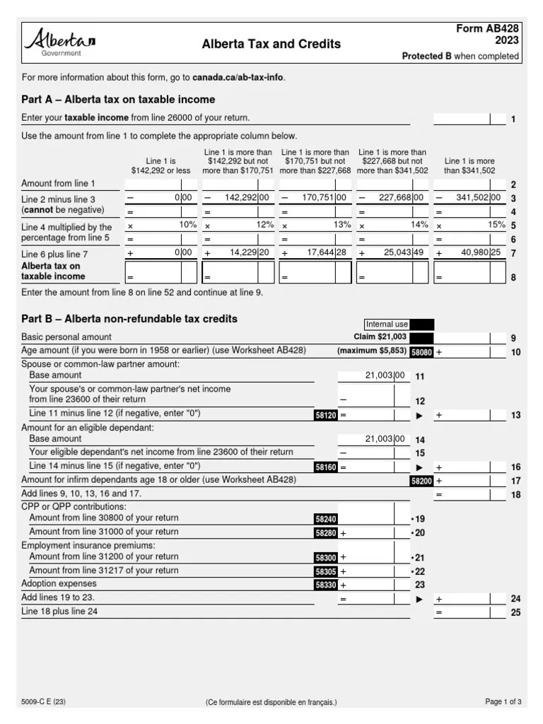 Alberta Tax and Credits Form AB428 2023 PDF Taxes Government Finances