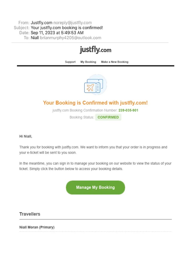 Your Justfly Com Booking Is Confirmed! PDF Fee Baggage