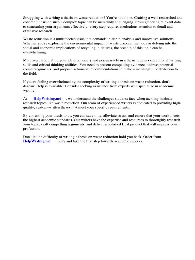 Waste Reduction Thesis Statement PDF Waste Electronic Waste