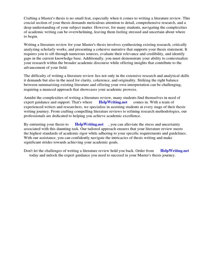 How To Write A Literature Review Master Thesis PDF Thesis Essays