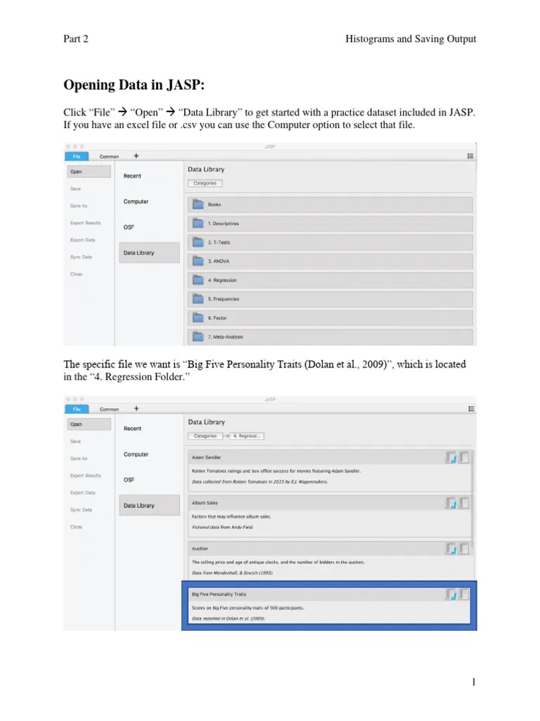 2 Using JASP and Histograms PDF Histogram Computer File