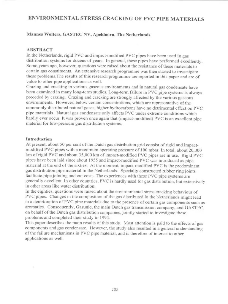 Plastic Pipes X Environmental Stress Cracking of PVC Pipe Materials PDF