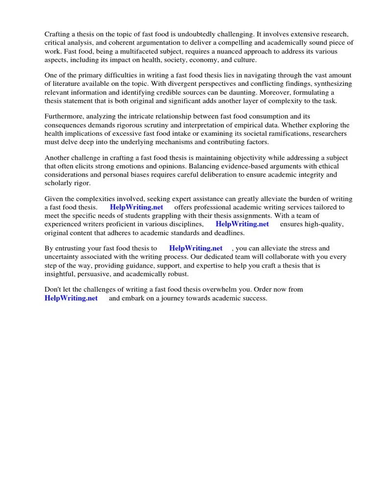 Fast Food Thesis Statements PDF Dieting Foods