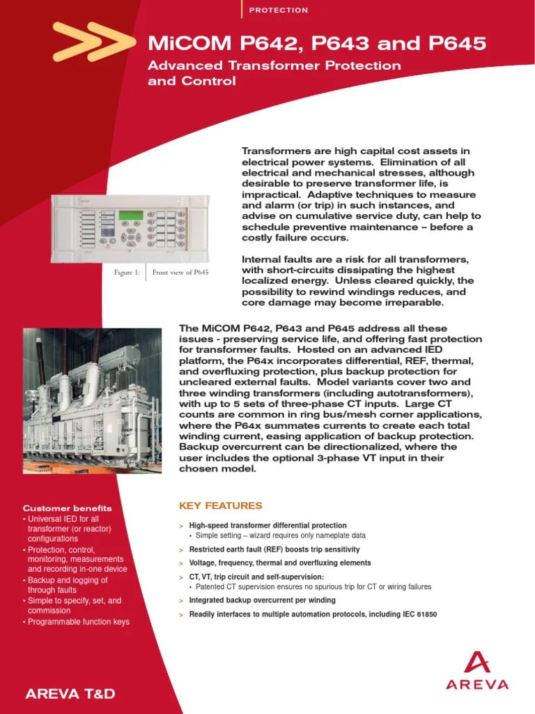 Micom P642-3-5 - en - 1887c-1 | Download Free PDF | Transformer | Relay