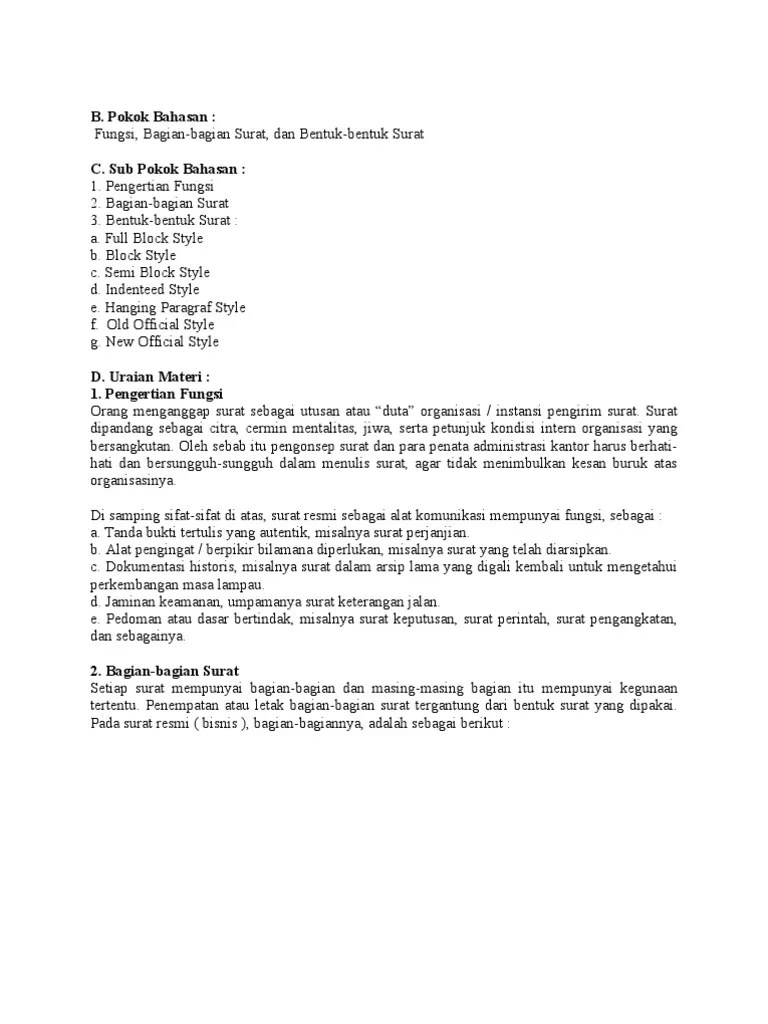Contoh Surat Dinas Dalam Bentuk Block Style