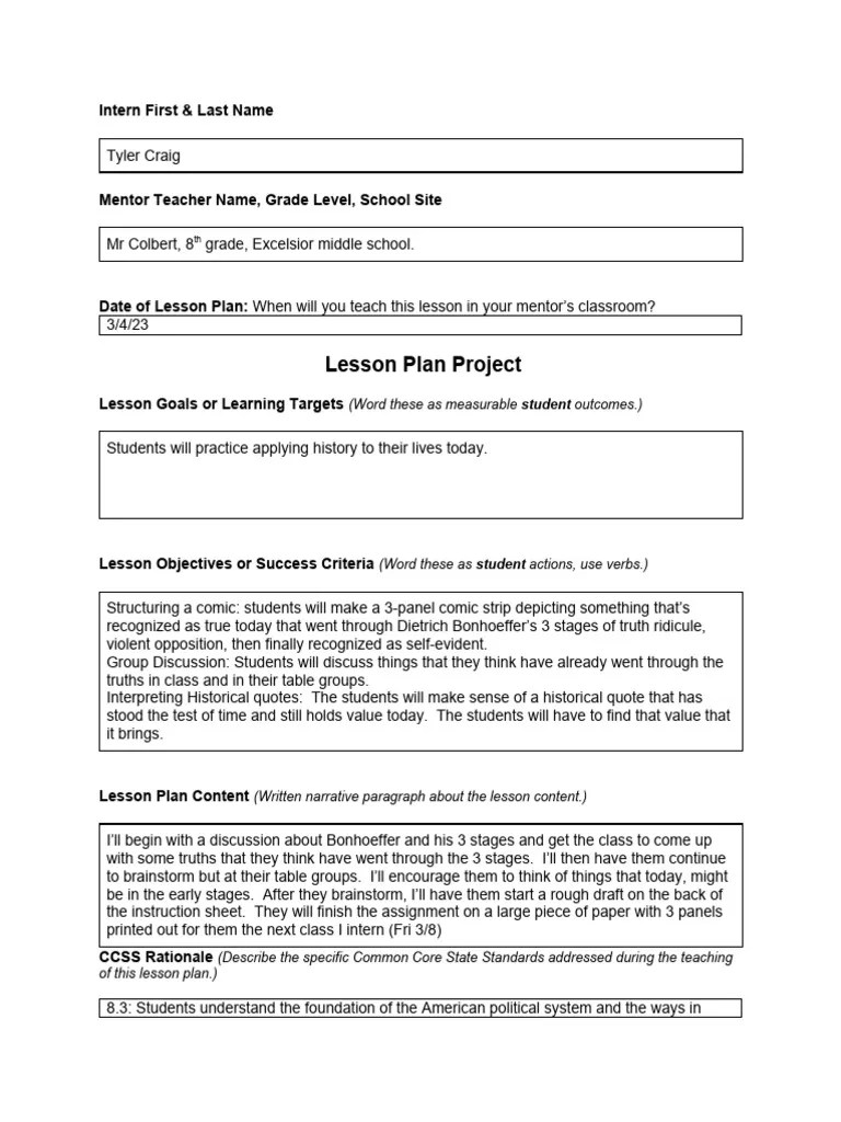 Internship Ccss Lesson Plan Template TC Download Free PDF Lesson Plan Pedagogy