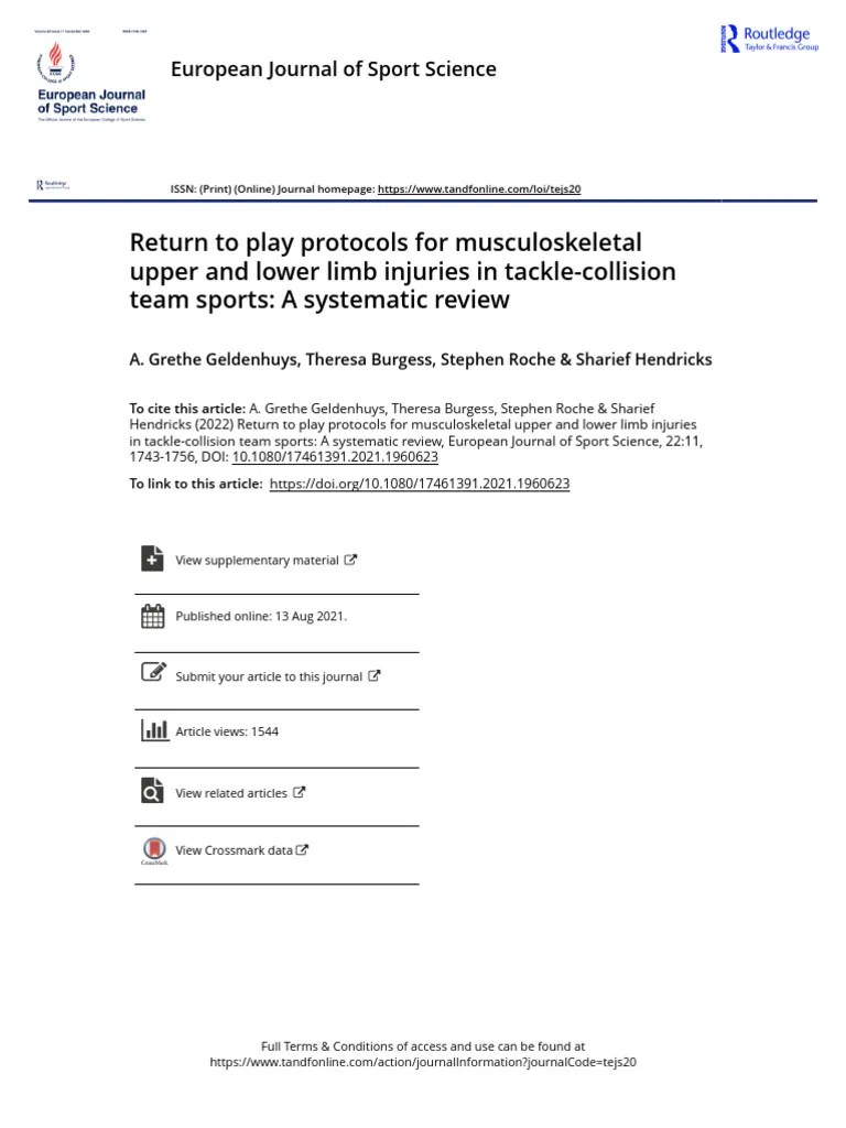Return to play protocols for musculoskeletal upper and lower limb