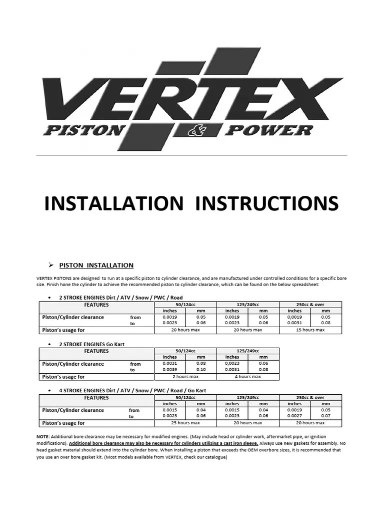 49715VERTEX PISTONS Installation Instructions Download Free PDF