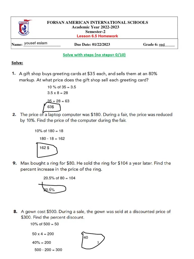 Lesson 6.5 Part 1 & 2 & 3 Homework | PDF