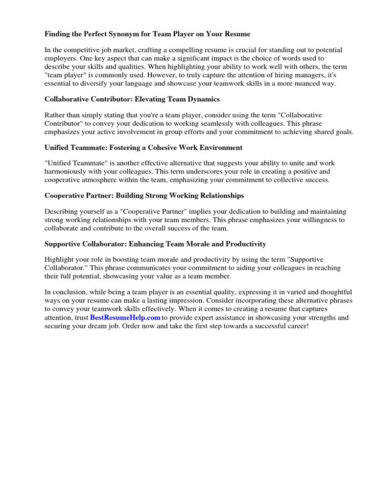 Another Word for Team Player on a Resume PDF Résumé Leadership
