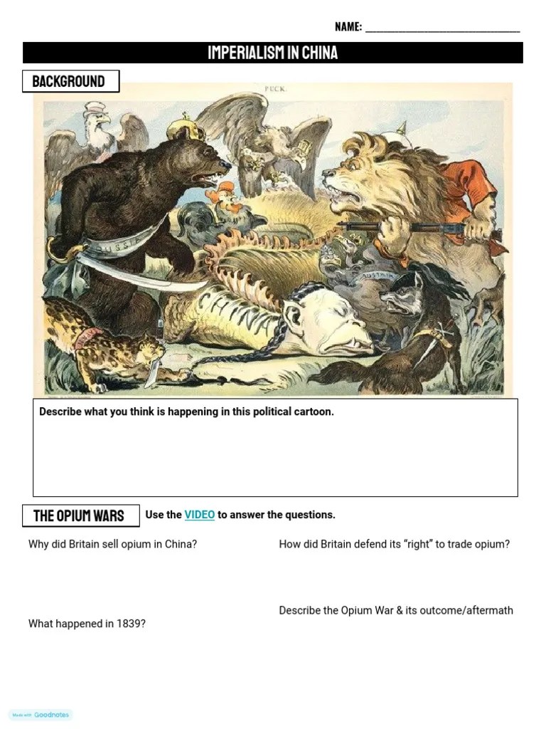 Imperialism in China Worksheet PDF China World Politics
