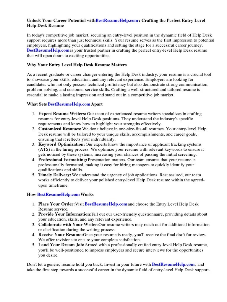 Entry Level Help Desk Resume With Soft and Technical Skills PDF