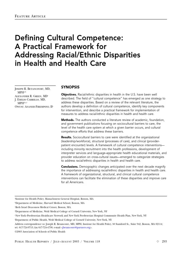 Defining Cultural Competence A Practical Framework For Addressing