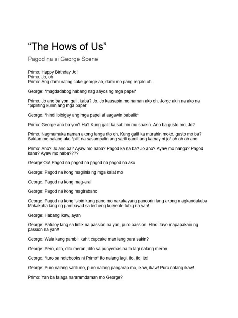The Hows of Us Script 1 PDF