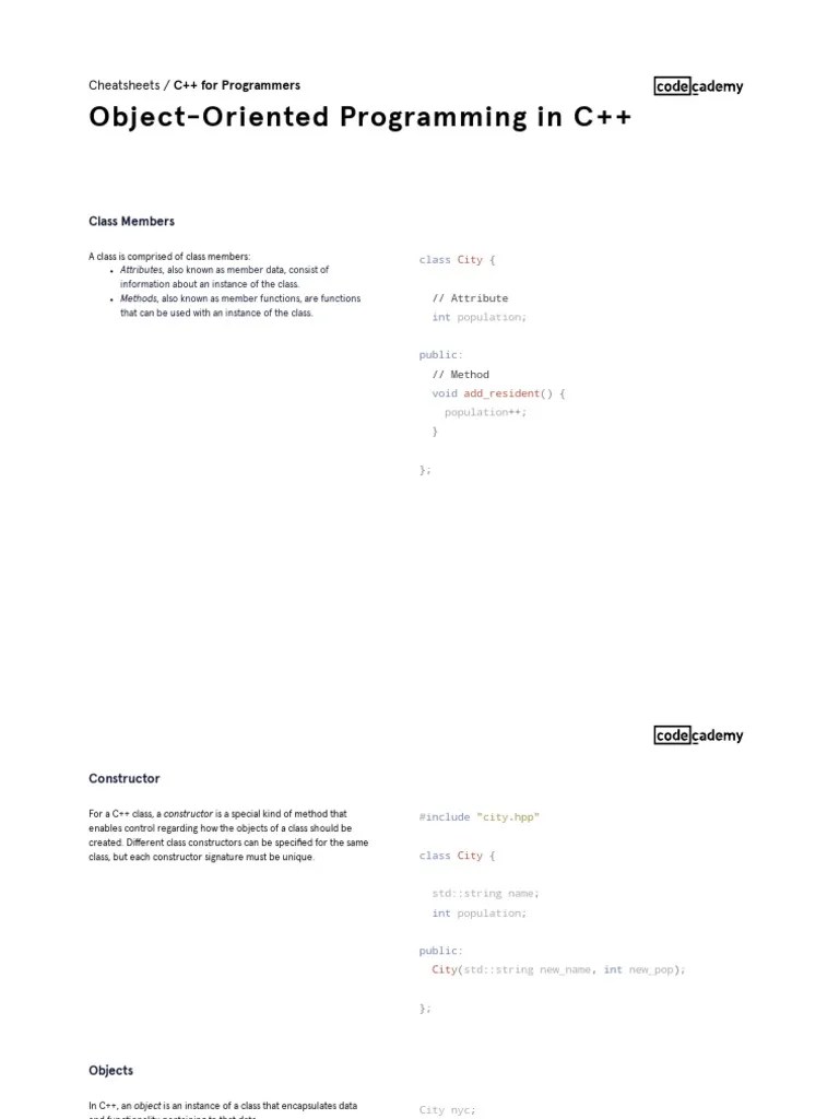 C++ For Programmers ObjectOriented Programming in C++ Cheatsheet