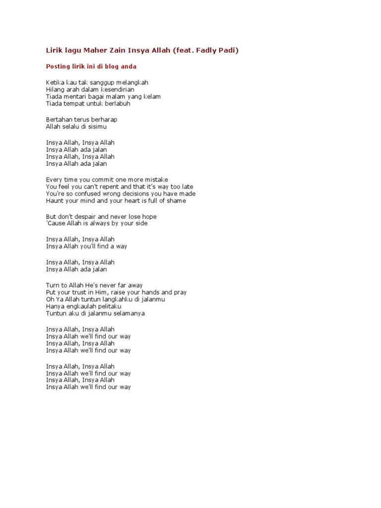 Teks Lagu Insya Allah Maher Zain - Berbagi Teks Penting