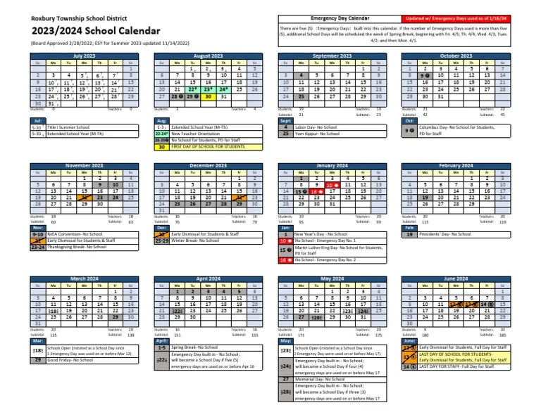 Roxbury School District 20232024 Calendar PDF