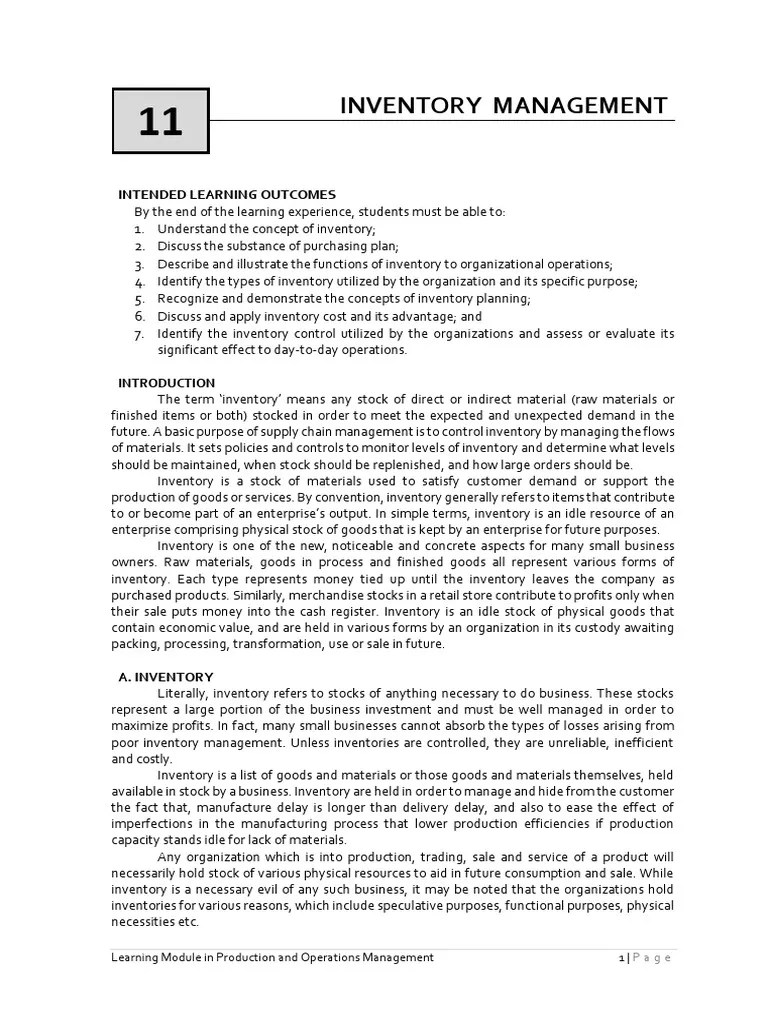 Chapter 11 Inventory Management PDF Inventory Operations Management