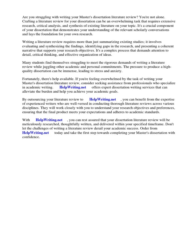 How To Write A Masters Dissertation Literature Review PDF Thesis