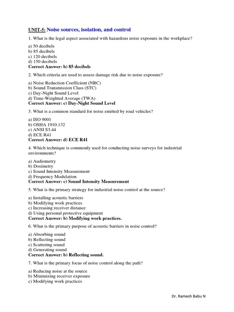 Mechanical Vibration MCQ Unit 5 PDF Noise Senses