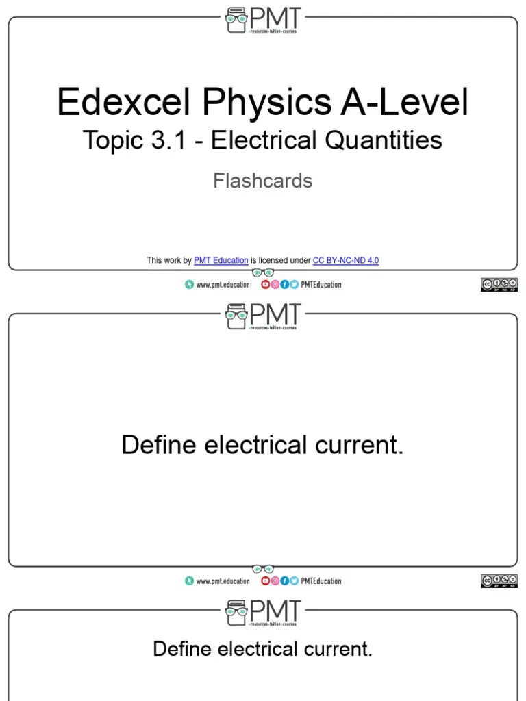 Flashcards Topic 3.1 Electric Circuits Edexcel Physics A Level PDF Series And Parallel