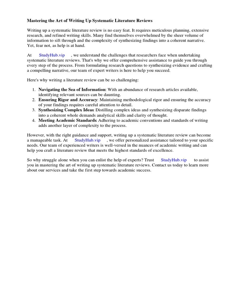Writing Up Systematic Literature Review PDF Systematic Review Science