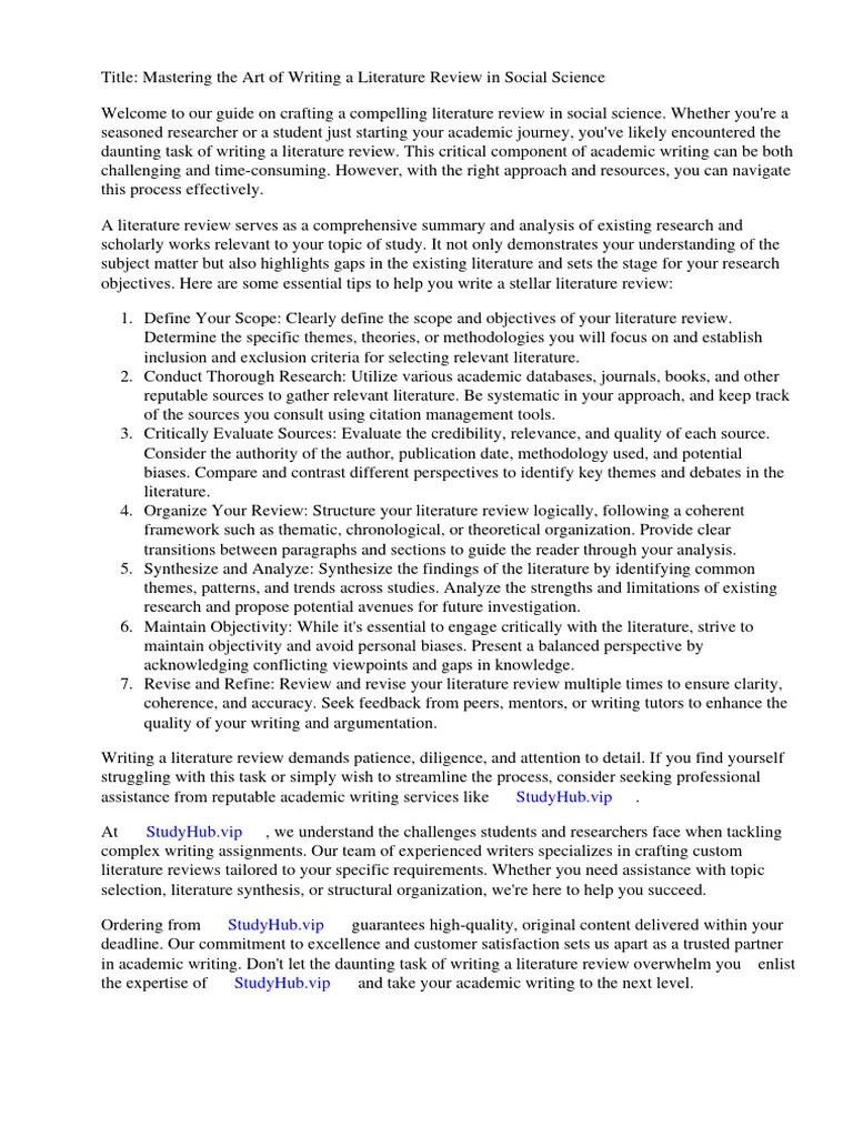 How To Write A Good Literature Review Social Science PDF Science