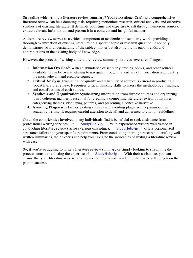 How To Write Literature Review Summary PDF Literature Review Citation