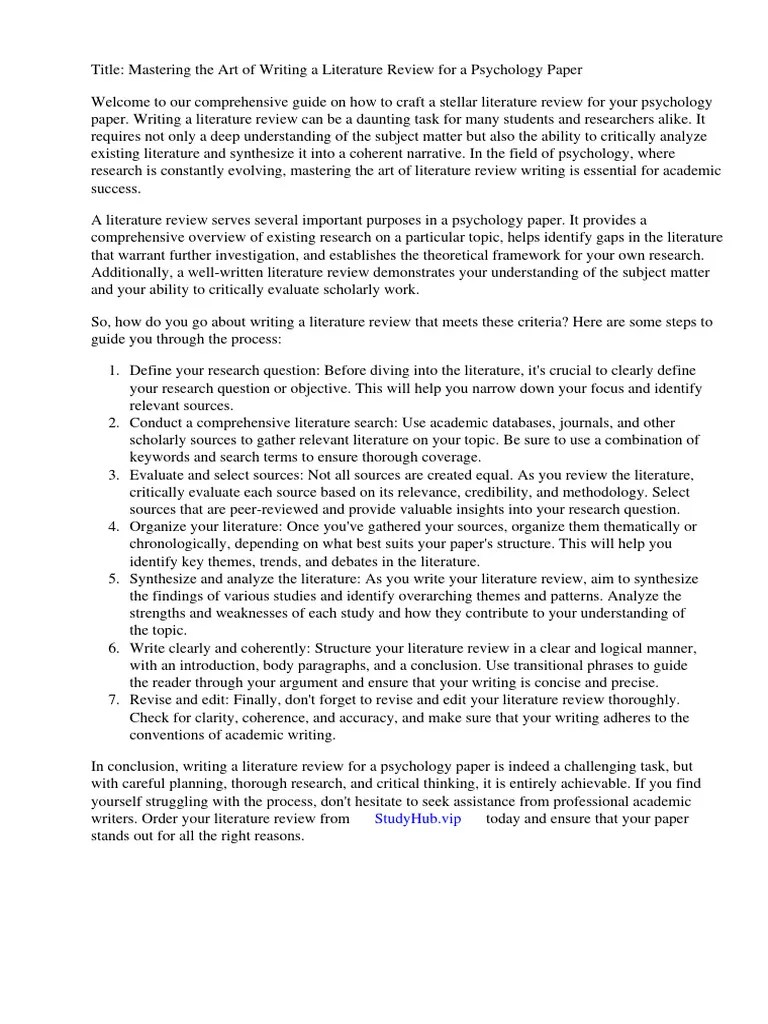 How To Write A Literature Review For A Psychology Paper Download Free