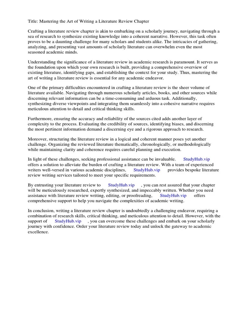 How To Write Literature Review Chapter PDF Essays Methodology