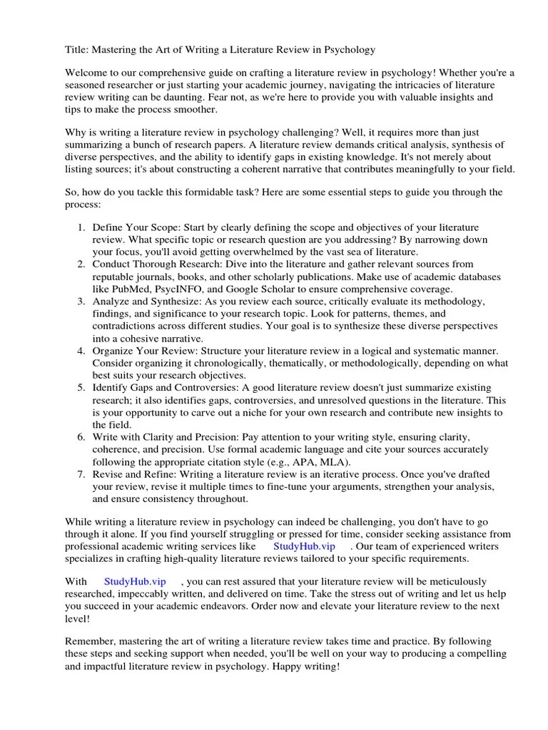How to Write a Literature Review Psychology PDF Essays Psychology