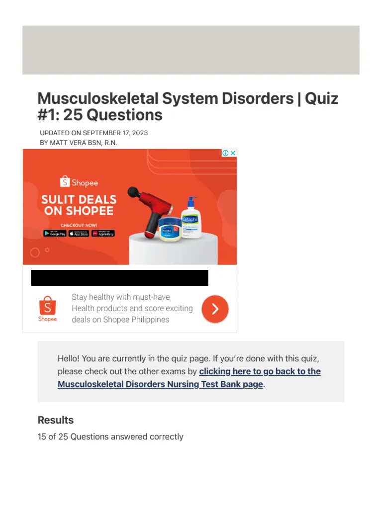 Musculoskeletal System Disorders Quiz 1 25 Questions Nurseslabs