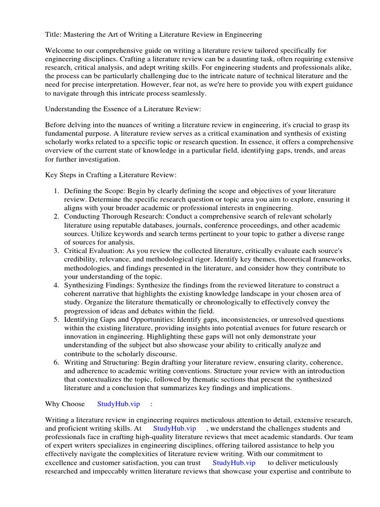 How To Write A Literature Review Engineering PDF Literature Review