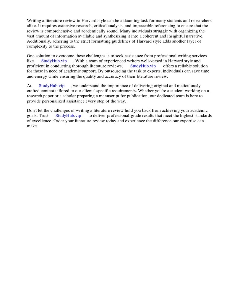 Example of Literature Review Harvard Style PDF Thesis Citation