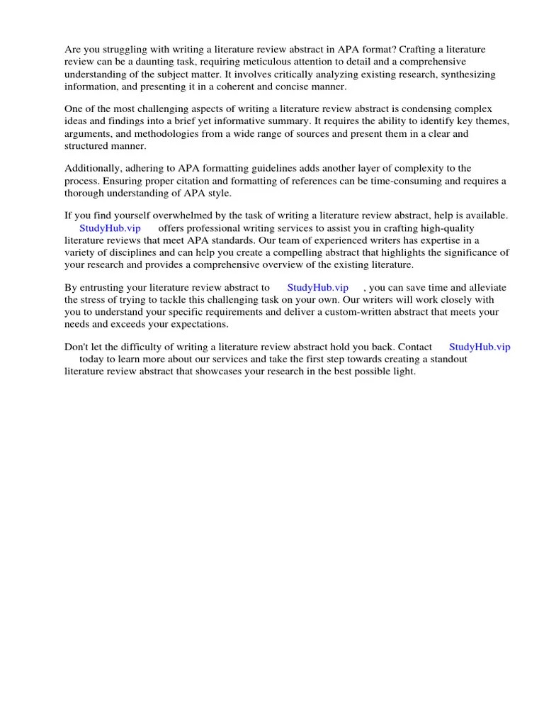 How to Write a Literature Review Abstract Apa PDF