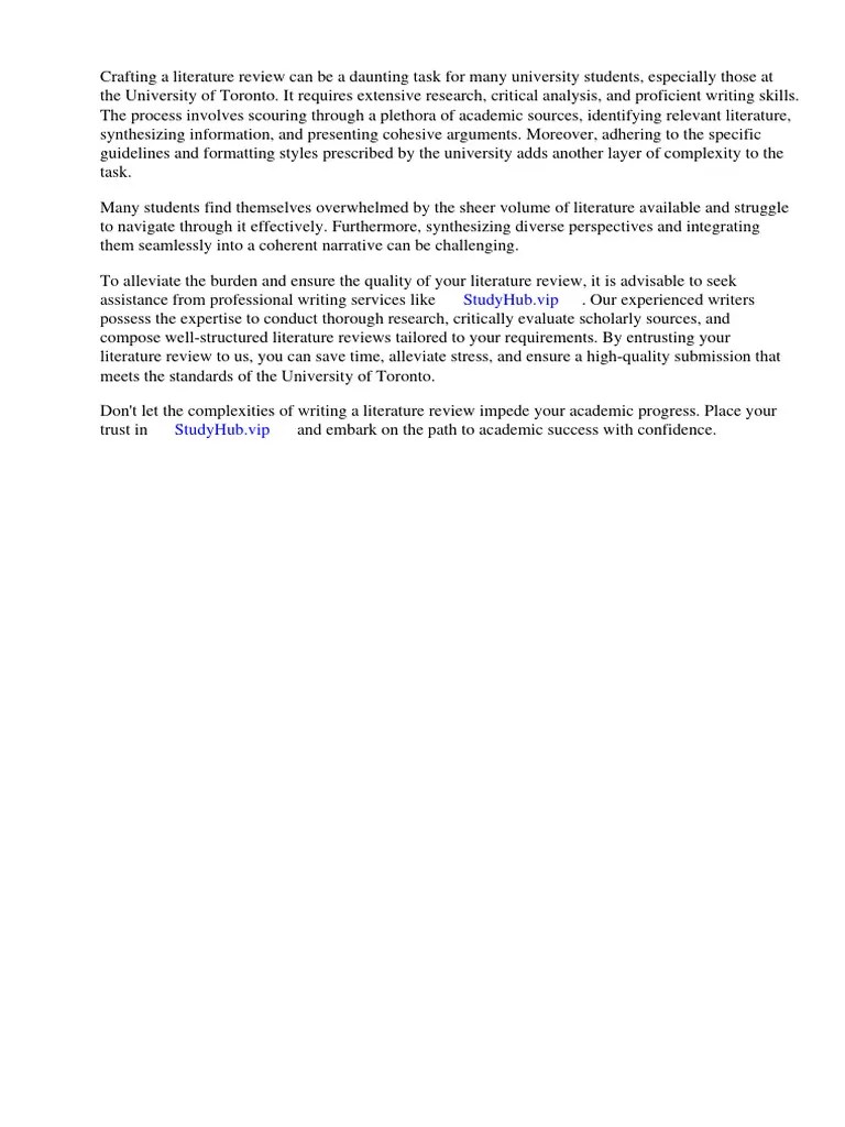 How to Write a Literature Review University of Toronto PDF