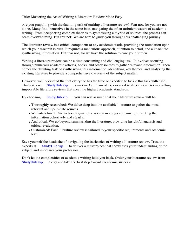 Writing Literature Review for Dummies PDF