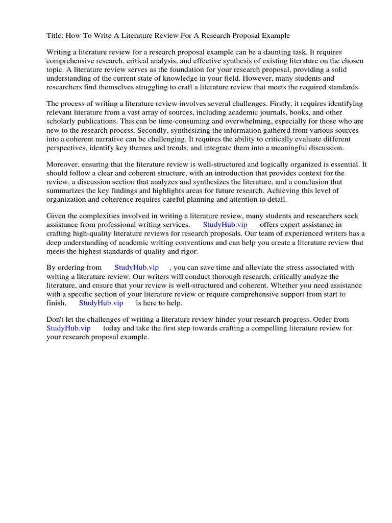 How To Write A Literature Review For A Research Proposal Example PDF Literature Review Thesis