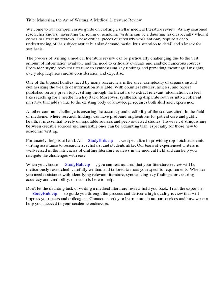 Writing A Medical Literature Review PDF