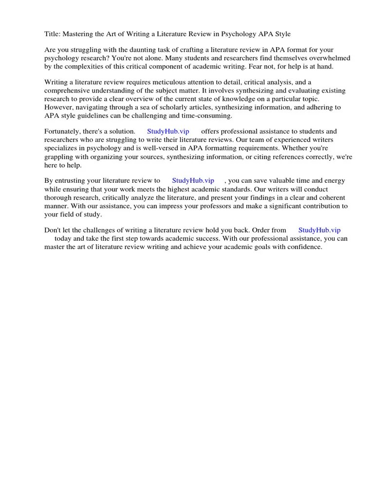 How to Write a Literature Review Psychology Apa PDF Apa Style
