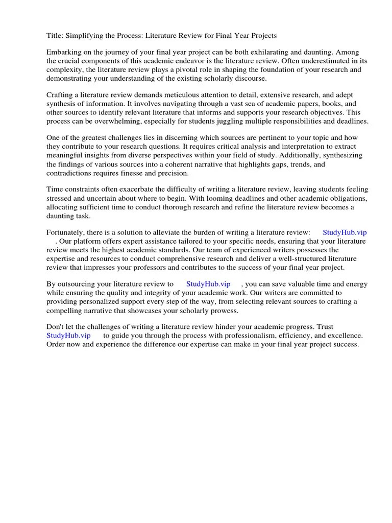 Literature Review Final Year Project Example PDF