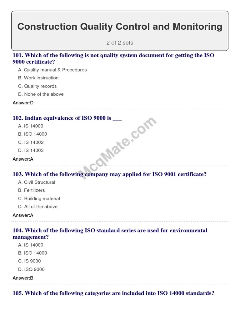 200+ Construction Quality Control and Monitoring (Set 2) MCQs PDF