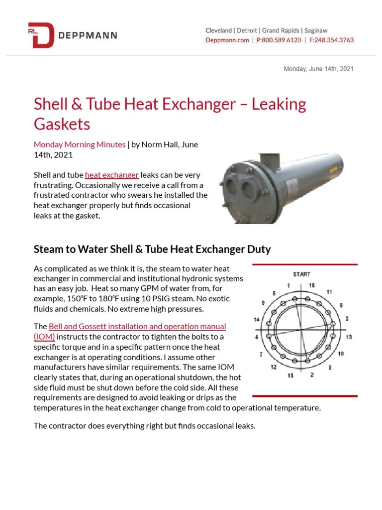 Shell Tube Heat Exchanger Leaking Gaskets 1 PDF Heat Exchanger Leak