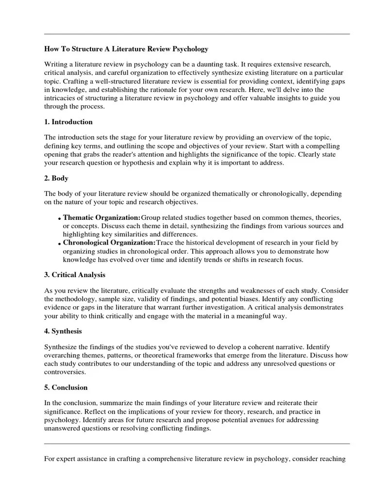 How To Structure A Literature Review Psychology PDF