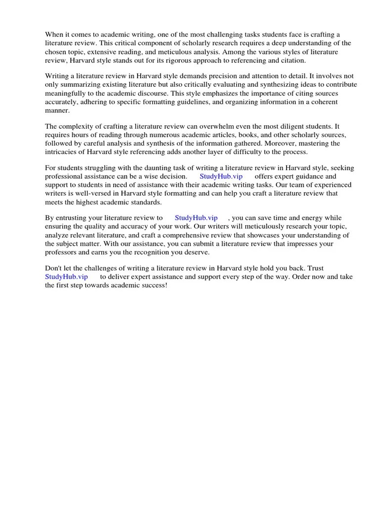 How to Do a Literature Review Harvard Style PDF Citation Thesis